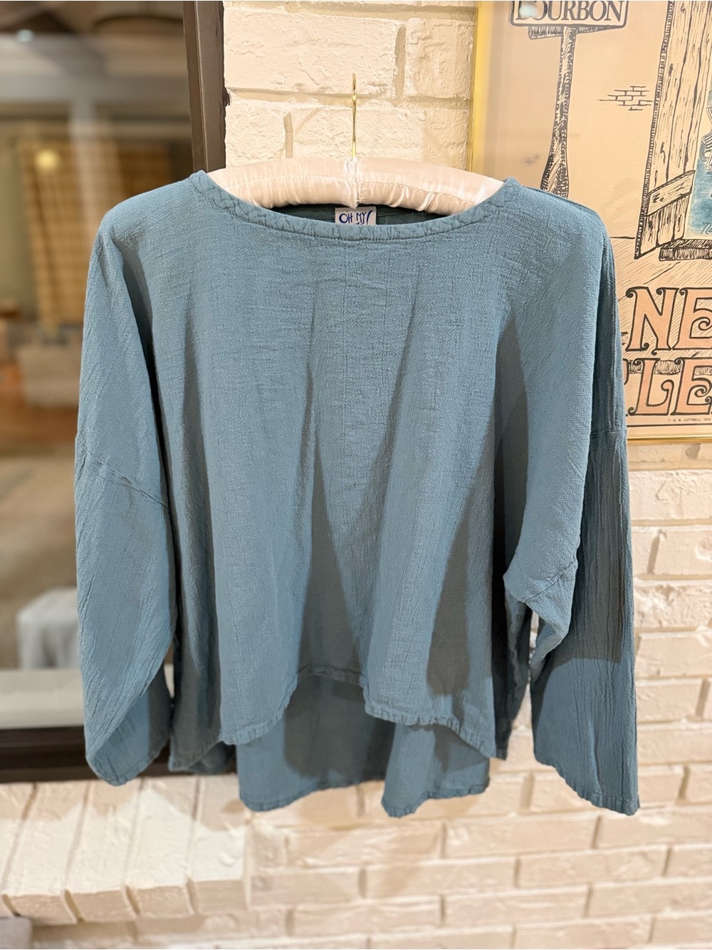 Oh My Gauze! Soft Slate Blue Cropped Long-Sleeve Top